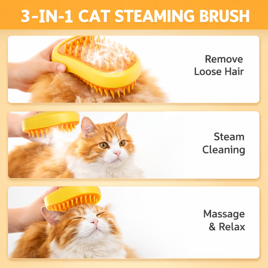 Steamy Cat Hair Brush with Spray & Massage