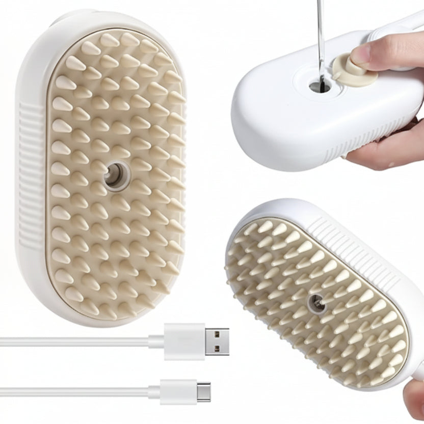 3-in-1 Steam Brush with Steamer - Suitable for Cats, Dogs and All Pets (White)