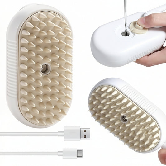 3-in-1 Steam Brush with Steamer - Suitable for Cats, Dogs and All Pets (White)