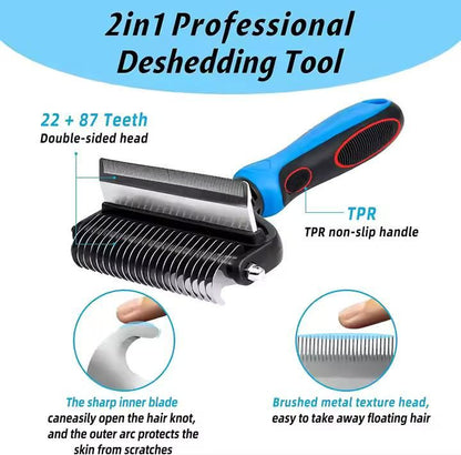 Pet Grooming Brush, 2 in 1 Deshedding Tool & Undercoat Rake Dematting Comb