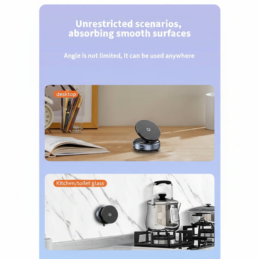 Product being used on a desk, kitchen surface, and car interior with text about its versatility.