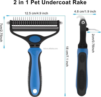 Pet Grooming Brush, 2 in 1 Deshedding Tool & Undercoat Rake Dematting Comb