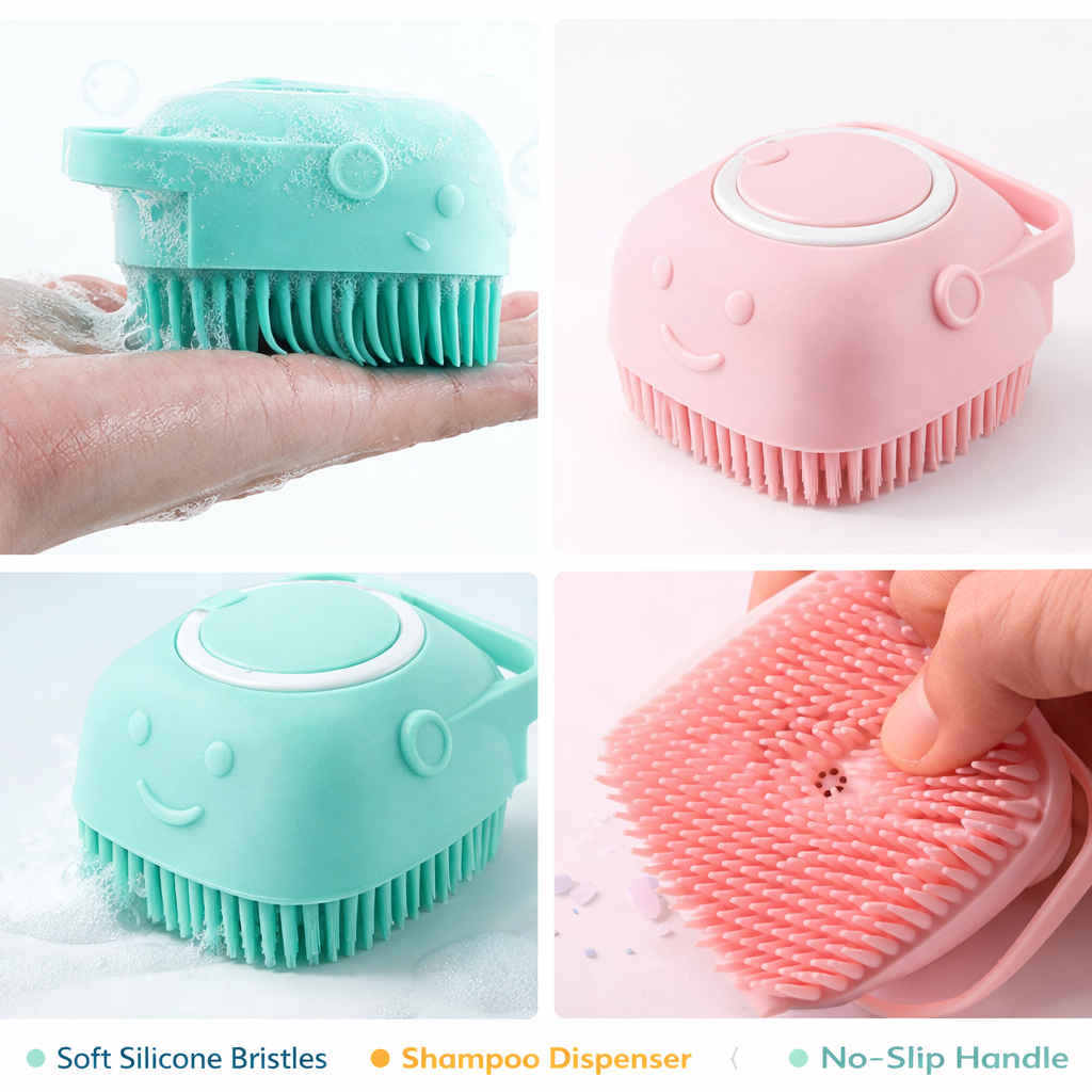 SCRUBBING Soft Silicone Bath Brush With Hooks Baby Showers silicon Cleaning Brushes